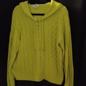 Kensie- Lime Green Hooded Cardigan With Sparkly accent throughout NEW